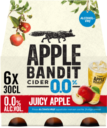Apple Bandit Juicy Apple 0.0% sixpack met flesjes van 30cl Apple Bandit Juicy Apple 0.0% sixpack met flesjes van 30cl